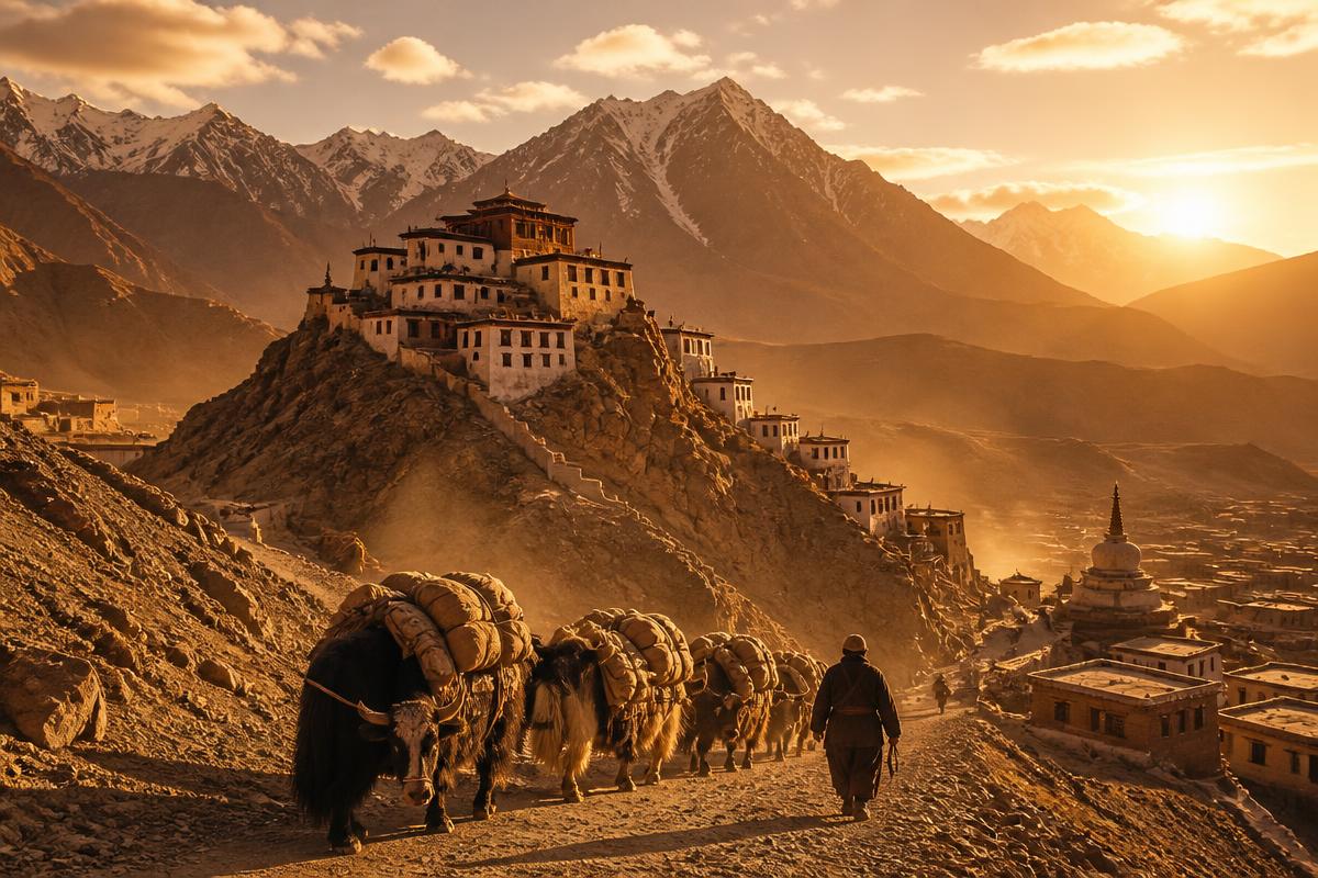Mountain monastery landscape representing Kashmir